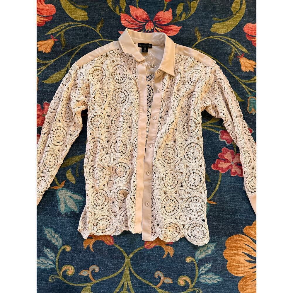 NWOT House of Harlow 1960 Crochet Faux Leather Trim Jacket Size Medium